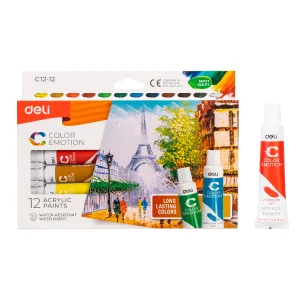Culori acrilice, 12 ml, 12 culori/set, DELI Color Emotion
