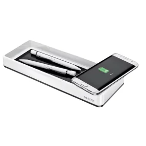 Suport accesorii birou, cu incarcator cu inductie, alb/negru, LEITZ WOW