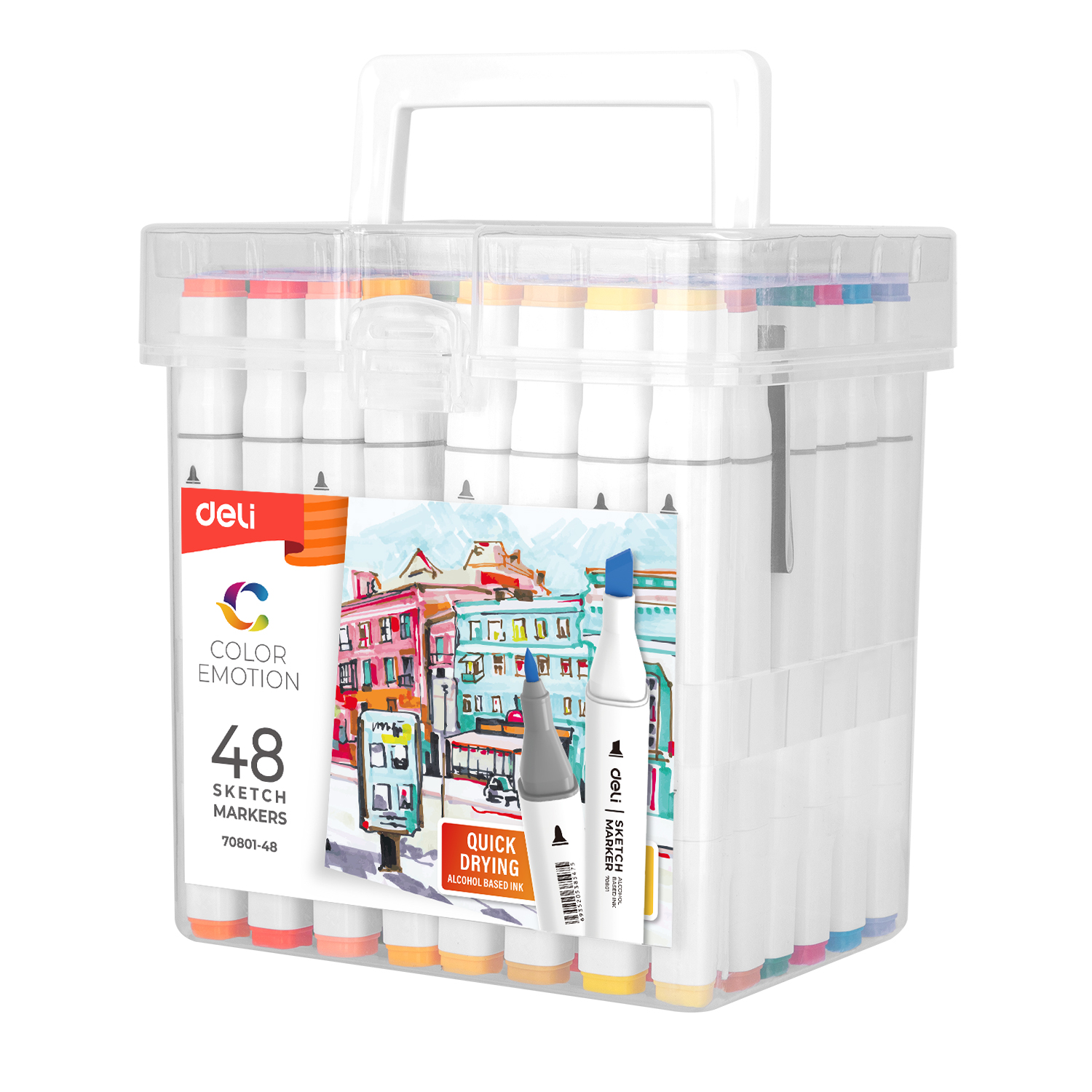Set sketch marker cu 2 capete, uscare rapida, 48 culori/set, DELI Color Emotion