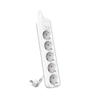 Prelungitor cu intrerupator, 5m, 5 prize si protectie pt copii, DELI