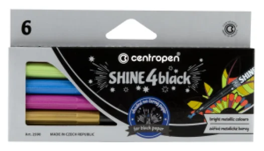 Marker permanent culori metalice, CENTROPEN Shine 4 Black , 6 culori/set