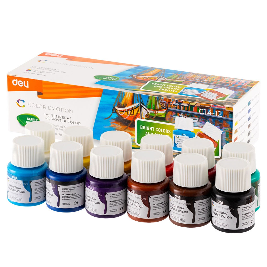 Culori guasa DELI Color Emotion, 25 ml, 12 culori/set