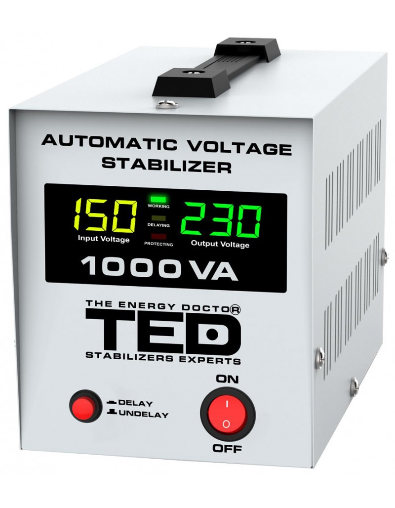 Stabilizator de tensiune retea, monofazat, 600W, 230V, 2 prize si ecran LCD, sinusoidala pura, TED Electric