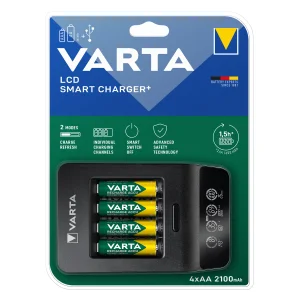 Incarcator baterii LCD SMART CHARGER, 4 baterii incluse AA LR6 2100mAh, VARTA