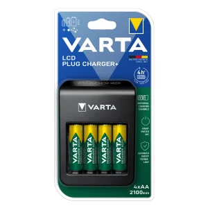 Incarcator baterii LCD PLUG CHARGER, 4 baterii incluse AA LR6 2100mAh, VARTA
