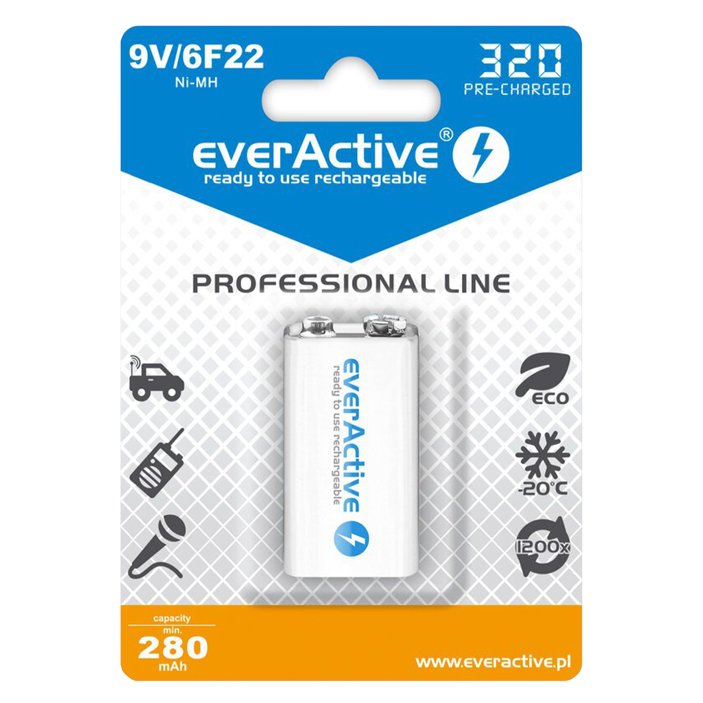 Acumulator EVERACTIVE Professional Line, 9V 6LR61 6LF22 Ni-Mh, 280 mAh