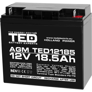 Acumulator AGM VRLA 12V, 18.5 Ah, dimensiuni 181 x 77 x 167 F3, TED Electric