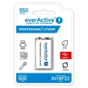 Acumulator cu incarcare USB EVERACTIVE Professional Line, 9V 6LR61 6LF22 Ni-Mh, 550 mAh