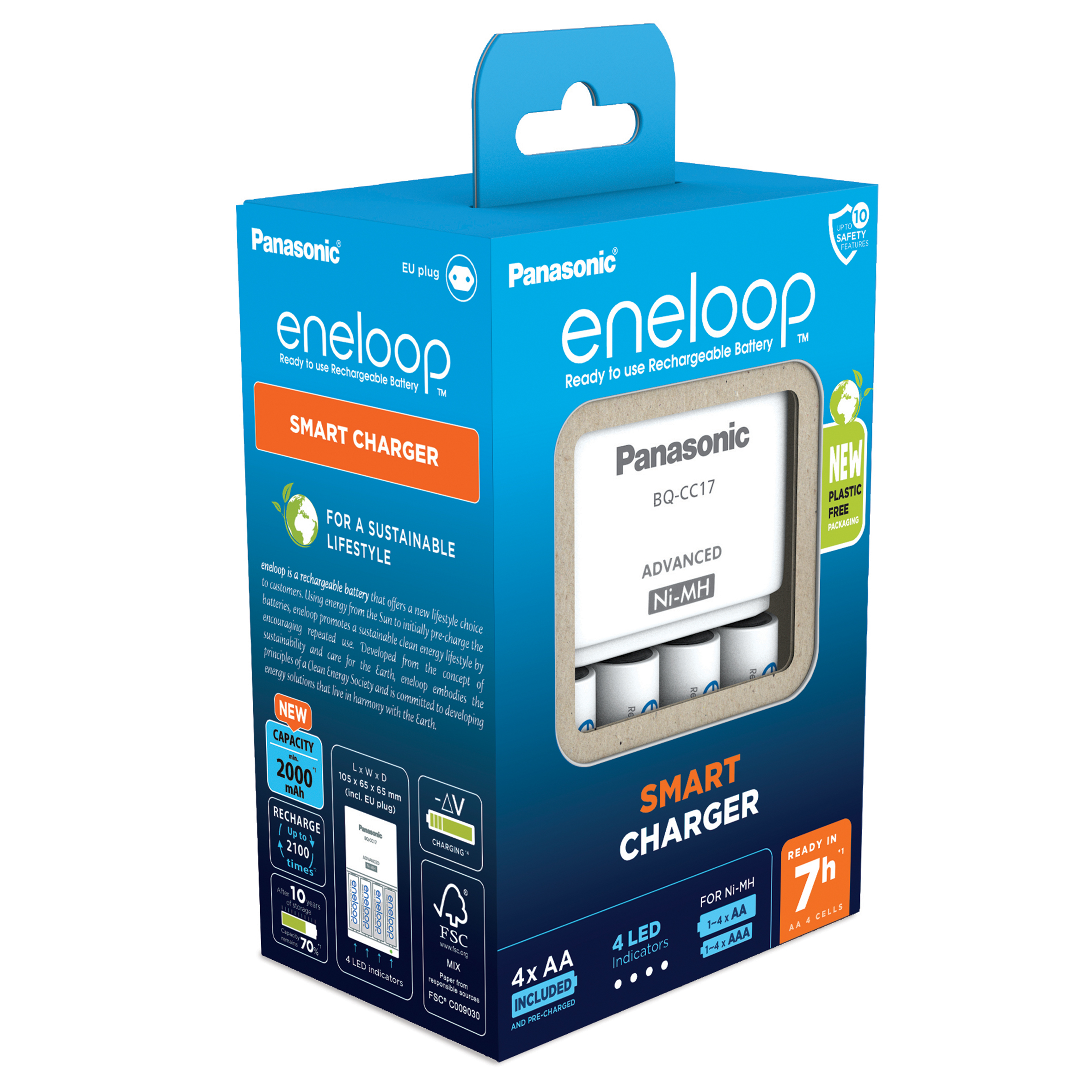Incarcator baterii cu 4 baterii incluse AA LR6 Ni-Mh, PANASONIC ENELOOP BQ-CC17 Advanced