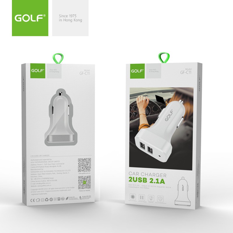 Incarcator auto cu 2 porturi USB-A, 2.1A + 1A si mufa bricheta auto, 10W, GOLF GF-C11