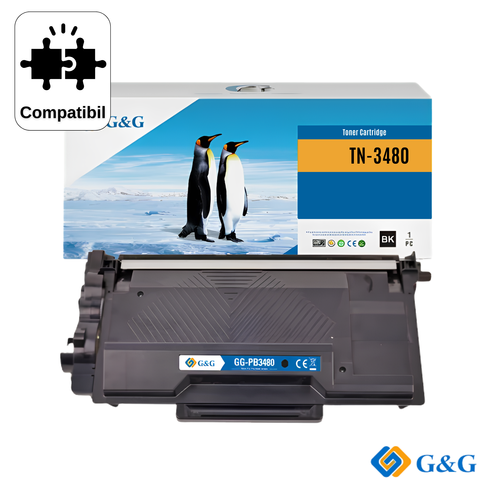 Cartus toner compatibil G&G Black TN3480 (NT-PB3480), pentru Brother HL-L6400DW, 8.000 pagini