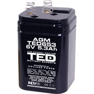 Acumulator AGM VRLA 6Vcu arcuri, 5.3 Ah, dimensiuni 67 x 67 x 96 4R25, TED Electric