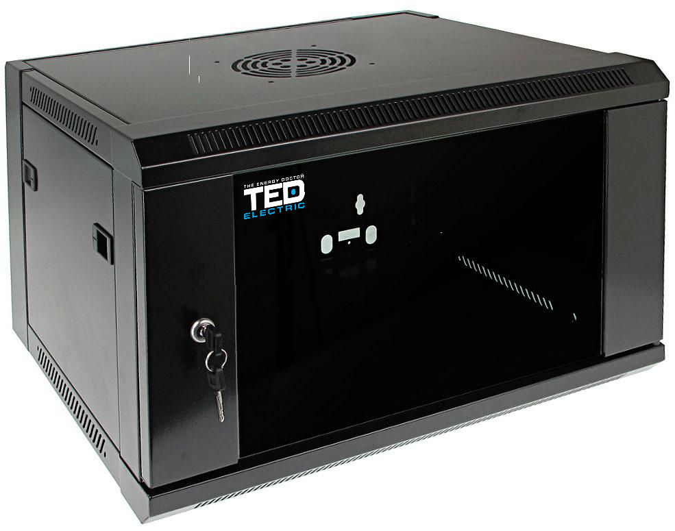 Rack 15U cu geam, 600 x 600 mm, montaj pe perete, Ted Electric