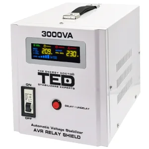 Stabilizator de tensiune retea, monofazat, 1800W, 230V, 2 prize si ecran LCD, sinusoidala pura, TED Electric