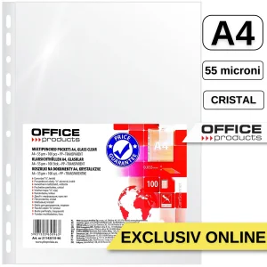 File protectie cristal, 55 microni, 100 buc/set, A4, OFFICE PRODUCTS