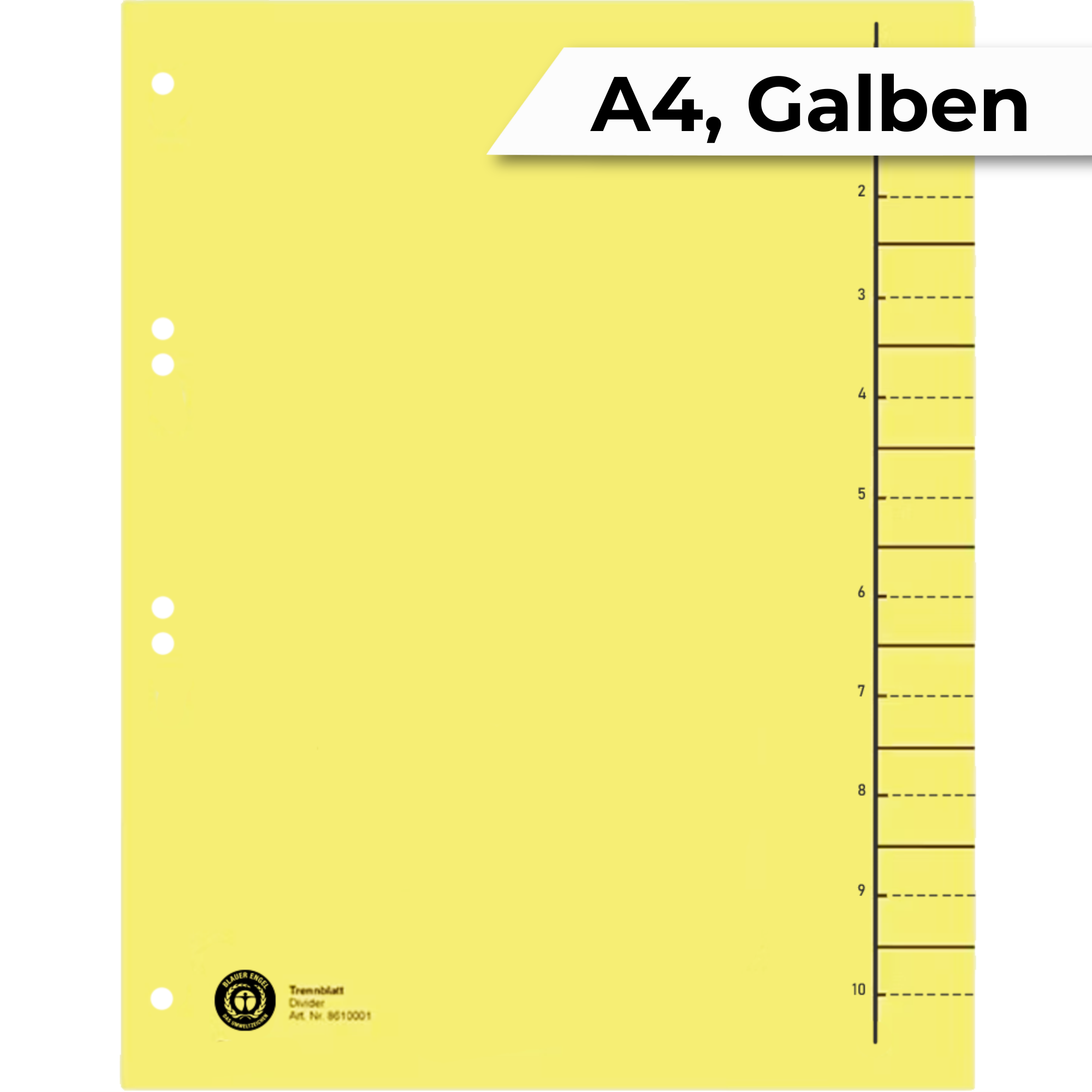 Separatoare carton A4, multiperforatii, 100file/set, KOLIBRI Galben