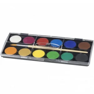 Acuarele pe baza de apa, 12 culori/set, FABER CASTELL, pastila 30 mm si pensula