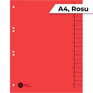 Separatoare carton A4, multiperforatii, 100file/set, KOLIBRI Rosu