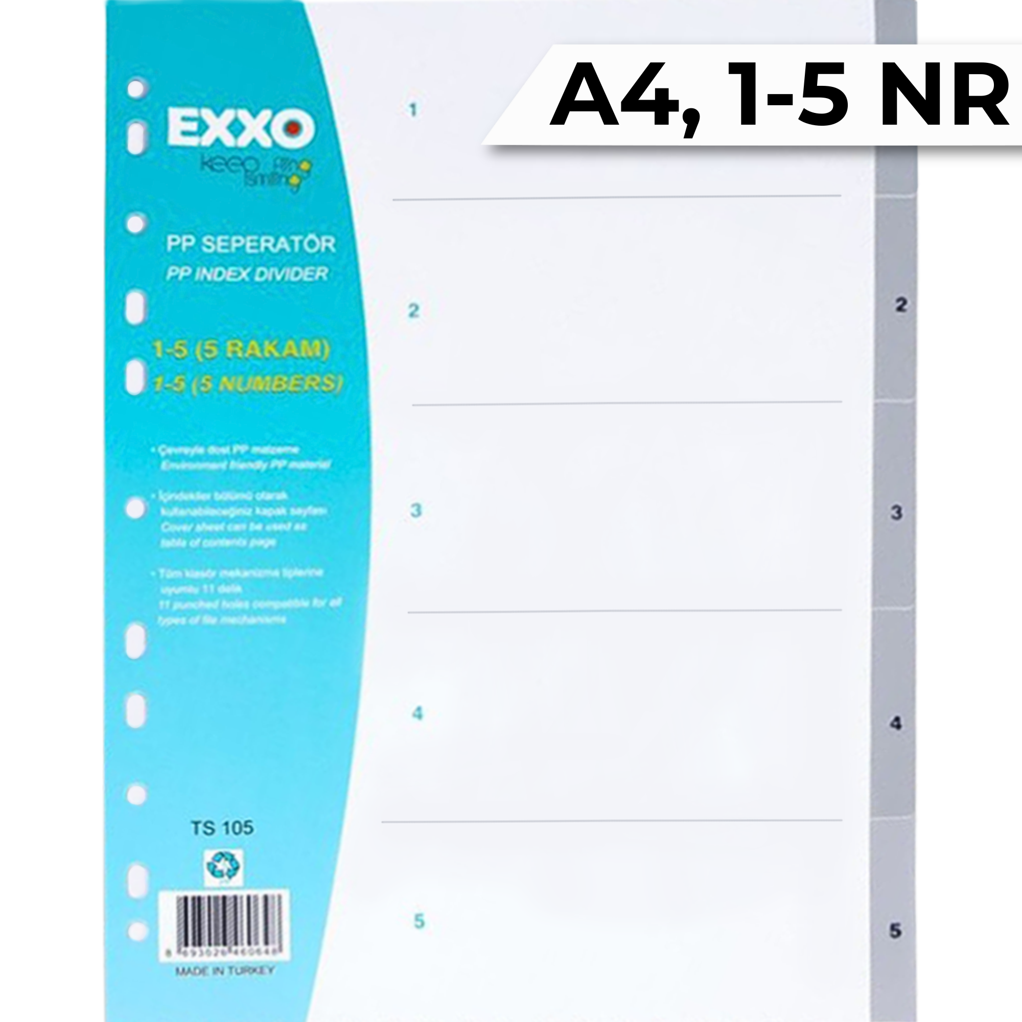 Separatoare plastic A4, numere de la 1-5, EXXO