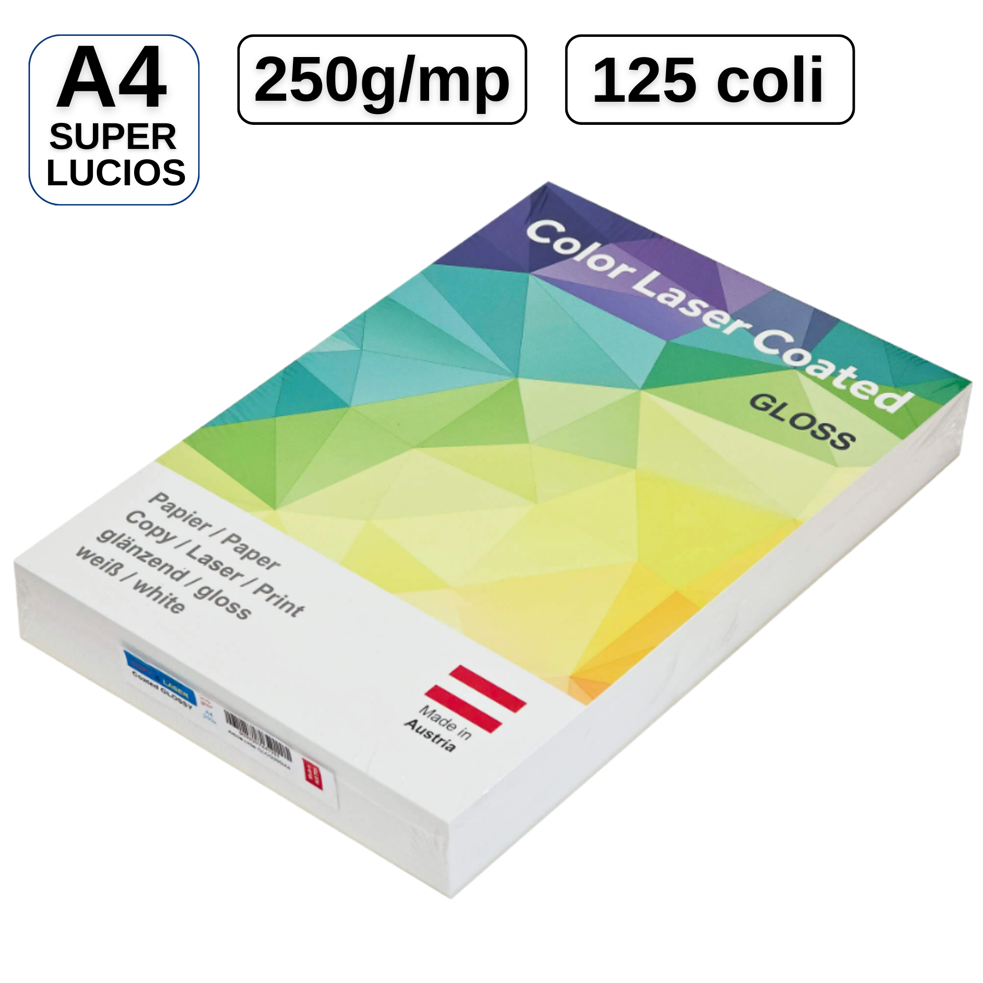 Hartie COLOR LASER Coated Gloss, A4, 250 g/mp, 125 coli/top