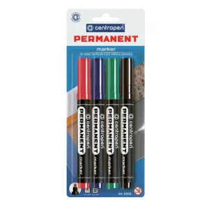 Marker permanent cu varf rotund, CENTROPEN 8566, 4 culori/set