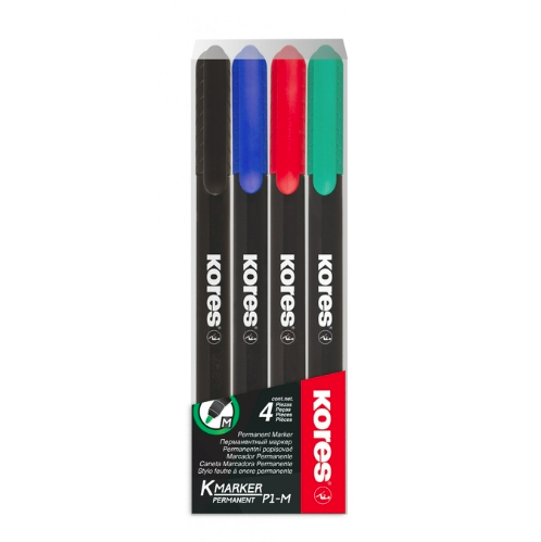 Marker permanent 1.0 mm, KORES, 4 culori/set