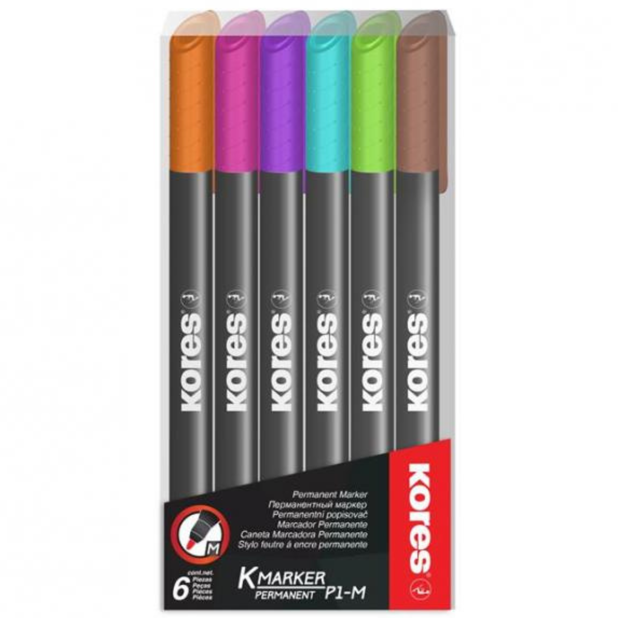 Marker permanent 1.0 mm, KORES, 6 culori/set