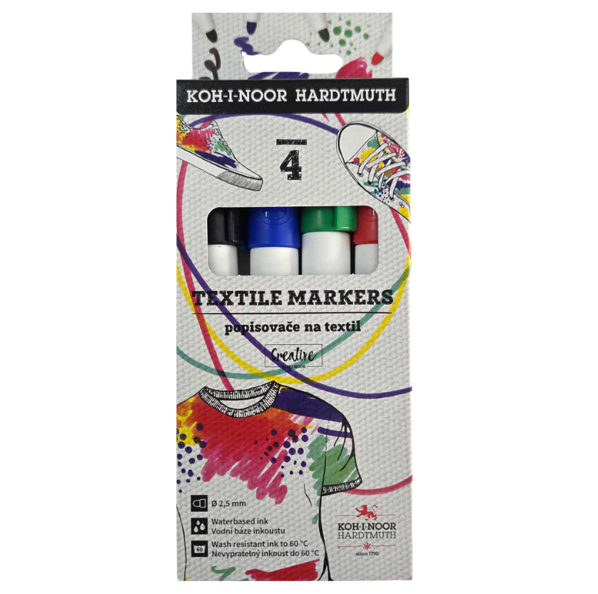 Marker pentru textile, KOH-I-NOOR, 4 culori/set