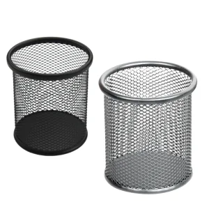 Suport instrumente de scris metalic, forma cilindrica, Mesh, negru si argintiu, ECADA