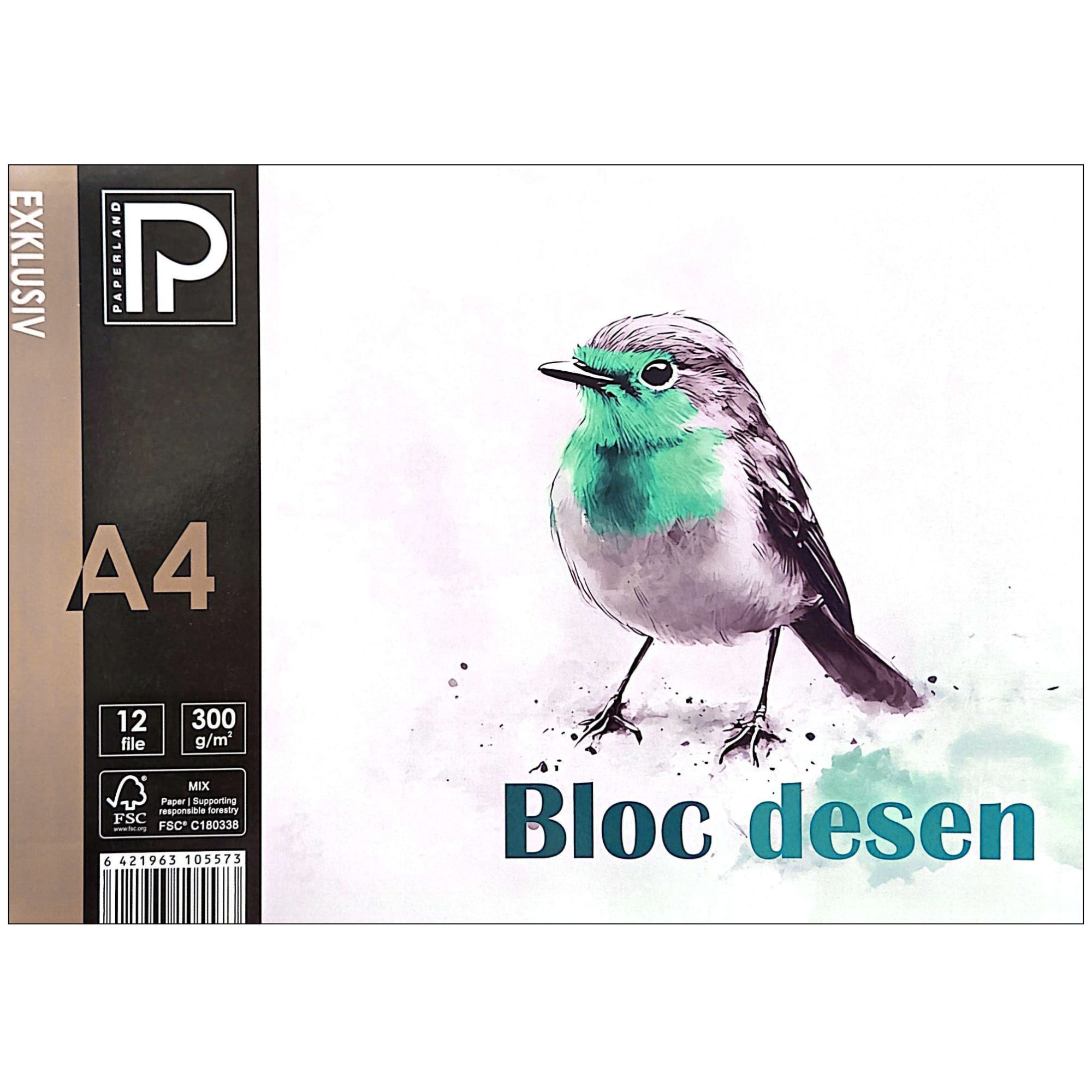 Bloc de desen A4, 300g/mp, 12 file, PAPERLAND