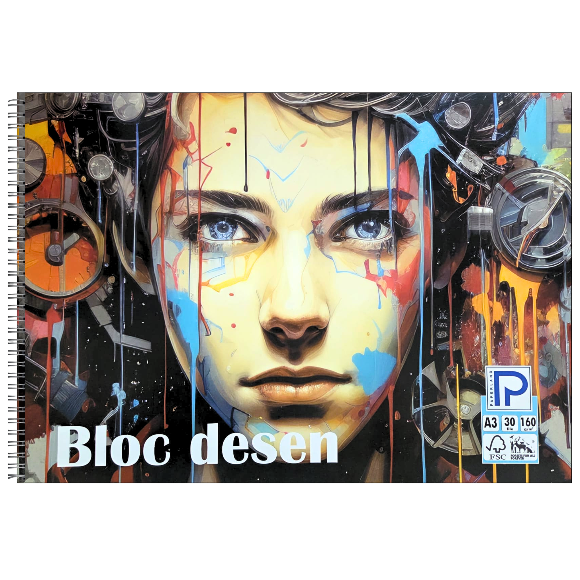 Bloc de desen A3 cu spirala, 160g/mp, 30 file, PAPERLAND