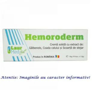 Hemoroderm cu Extract de Galbenele, Coada Calului si Scoarta de Stejar 10 supozitoare Laur Med