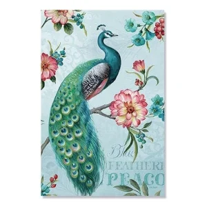 Tablou Canvas - Culorile Paunului, Pasare, Flori, Albastru