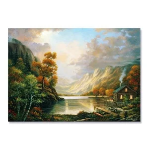Tablou Canvas - Toamna langa lac, Copaci, Natura, Casa