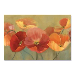 Tablou Canvas - Flori de maci infloriti, Retro, Galben, Rosu