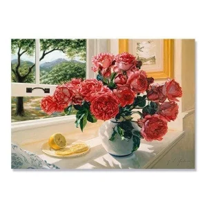 Tablou Canvas - Flori intr-o vaza, Lamaie, Geam