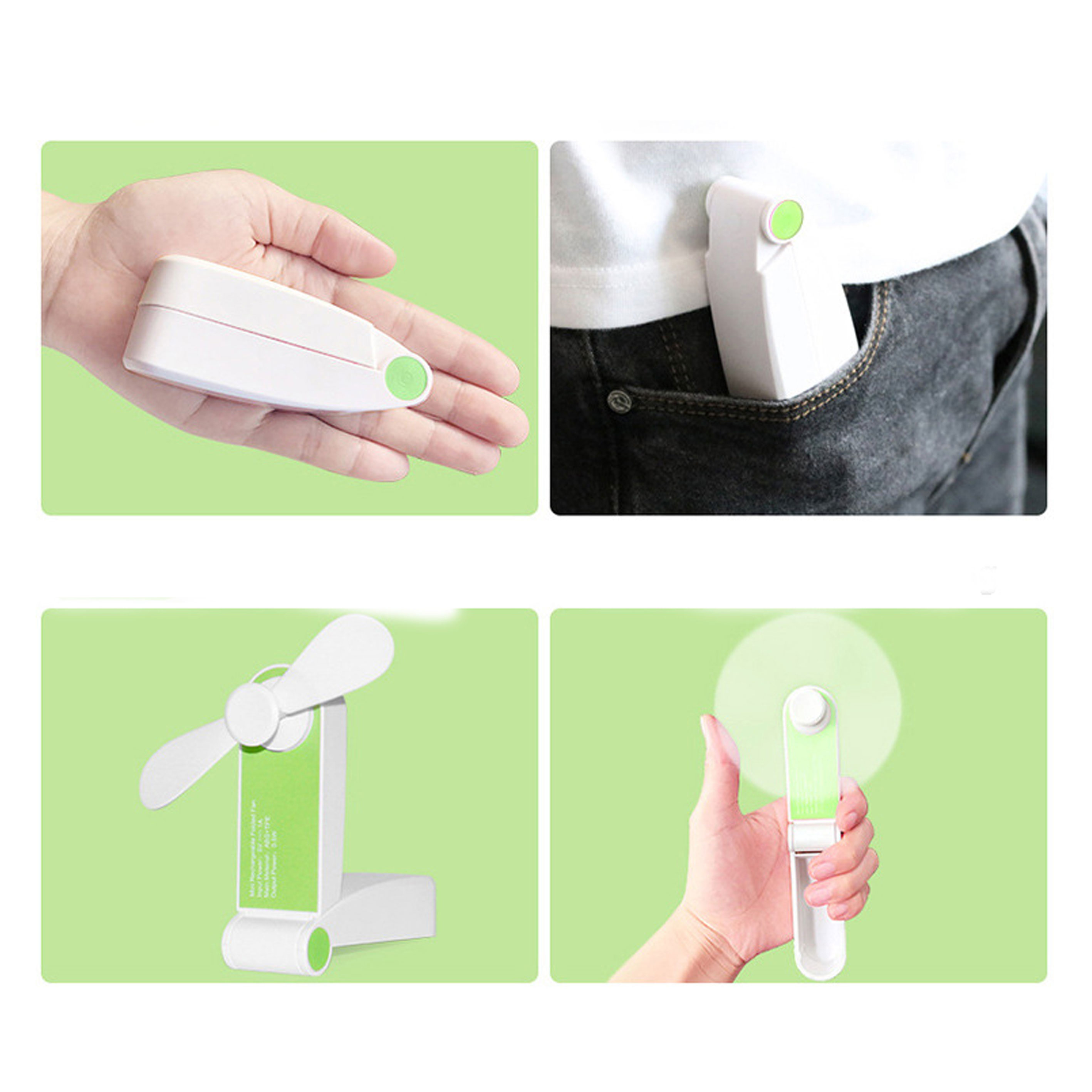 Mini ventilator portabil, pliabil verde