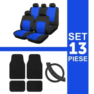 Set huse scaun 13 piese cu covorase mocheta si husa volan - BLUE