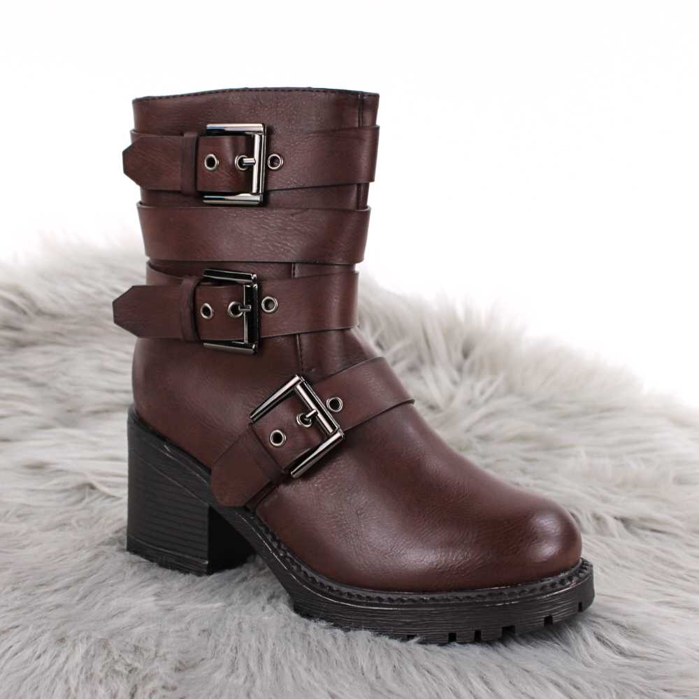 Ghete de dama imblanite, cu catarame SH379-BROWN