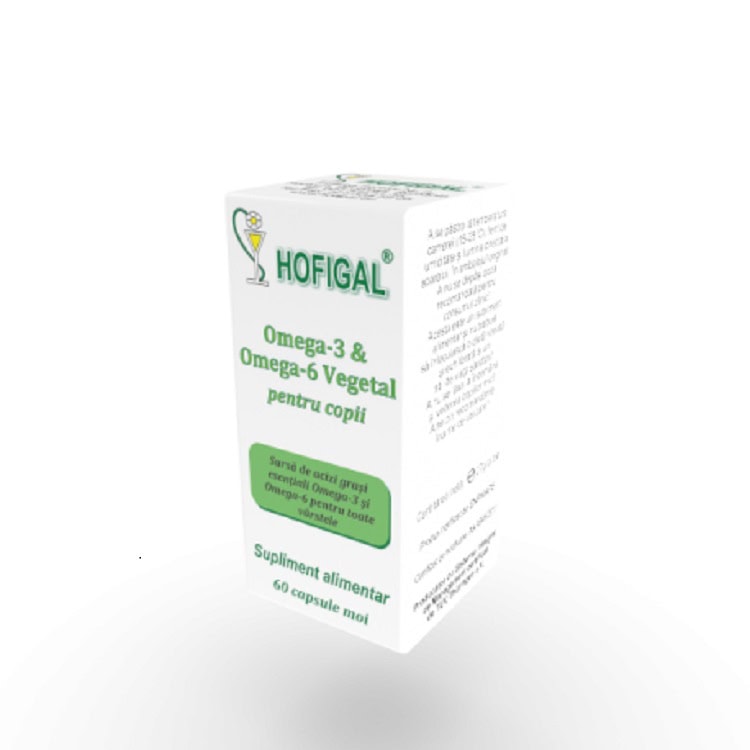 Omega 3 si Omega 6 Vegetal pentru Copii 300 mg 60 capsule Hofigal