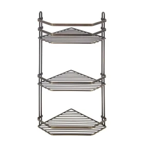 Etajera baie de colt DacEnergy©, material bronz, montaj pe colt, trei rafturi, dimensiune 20x20x50 cm, culoare maro