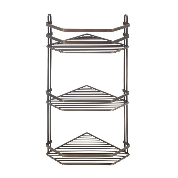 Etajera baie de colt DacEnergy©, material bronz, montaj pe colt, trei rafturi, dimensiune 20x20x50 cm, culoare maro