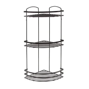 Etajera baie de colt DacEnergy©, trei rafturi, dimensiune 24x24x62 cm, culoare neagra