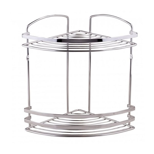 Etajera baie de colt DacEnergy© cromata, montaj pe colt, doua rafturi, dimensiune 20x20x28 cm, culoare gri