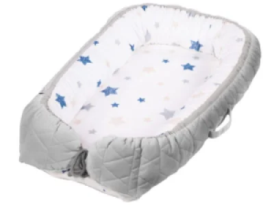 Cosulet bebelus pentru dormit Baby Nest DacEnergy©, cu 2 fete, satin si catifea, nou-nascuti, salteaua detasabila, 80 x 50 cm, gri