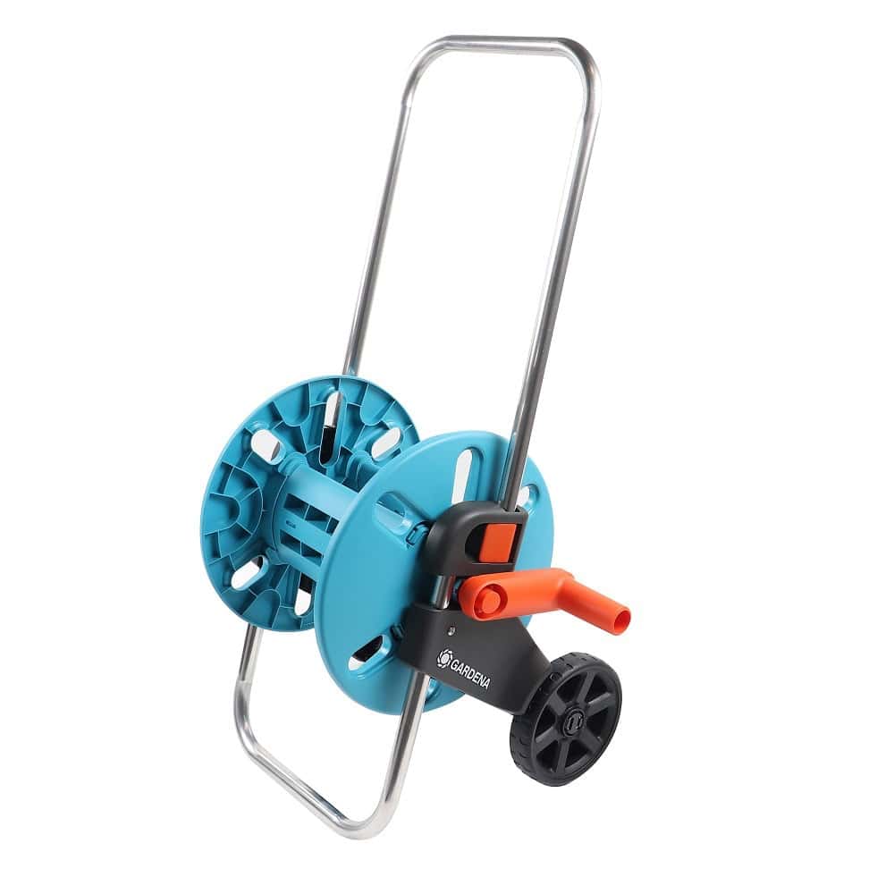 Carucior pentru furtun, din plastic, robust, cu roti de transport, maner mare