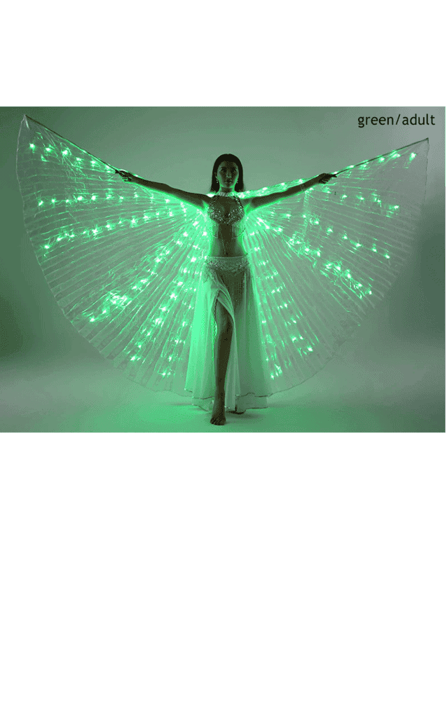 Aripi de dans fluture DacEnergy©, pentru spectacol, cu Led, stralucitoare, 360 de grade, model simplu, 300 cm, verde