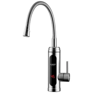 ​Robinet electric instant, pentru chiuveta, protectie supraincalzire, control temperatura, IPX4, teava flexibila, display LED, 3 kW, 220 - 240 V, argintiu