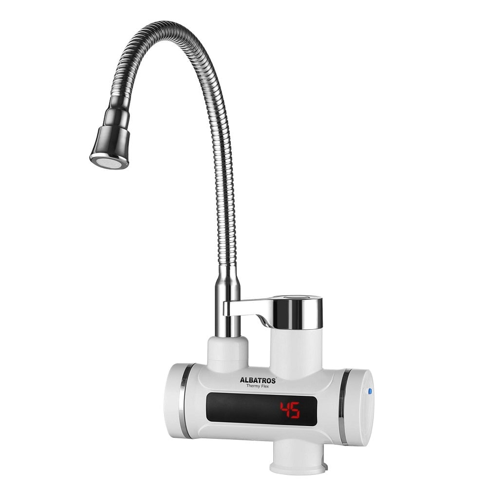 Robinet electric instant Albatros, pentru chiuveta, protectie supraincalzire, control temperatura, IPX4, teava flexibila, afisaj digital, 3.3 kW, 220 - 240 V,