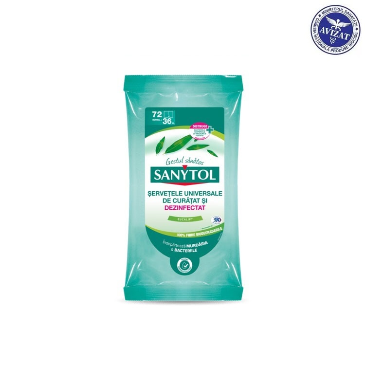 ​SANYTOL Servetele Dezinfectante Multisuprafete – Parfum Eucalipt, 72 buc
